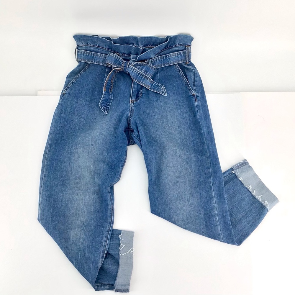 Chaps High Rise Paper Bag Waist Tie Front Cuffed Jeans Size 4/27 - Picture 1 of 16